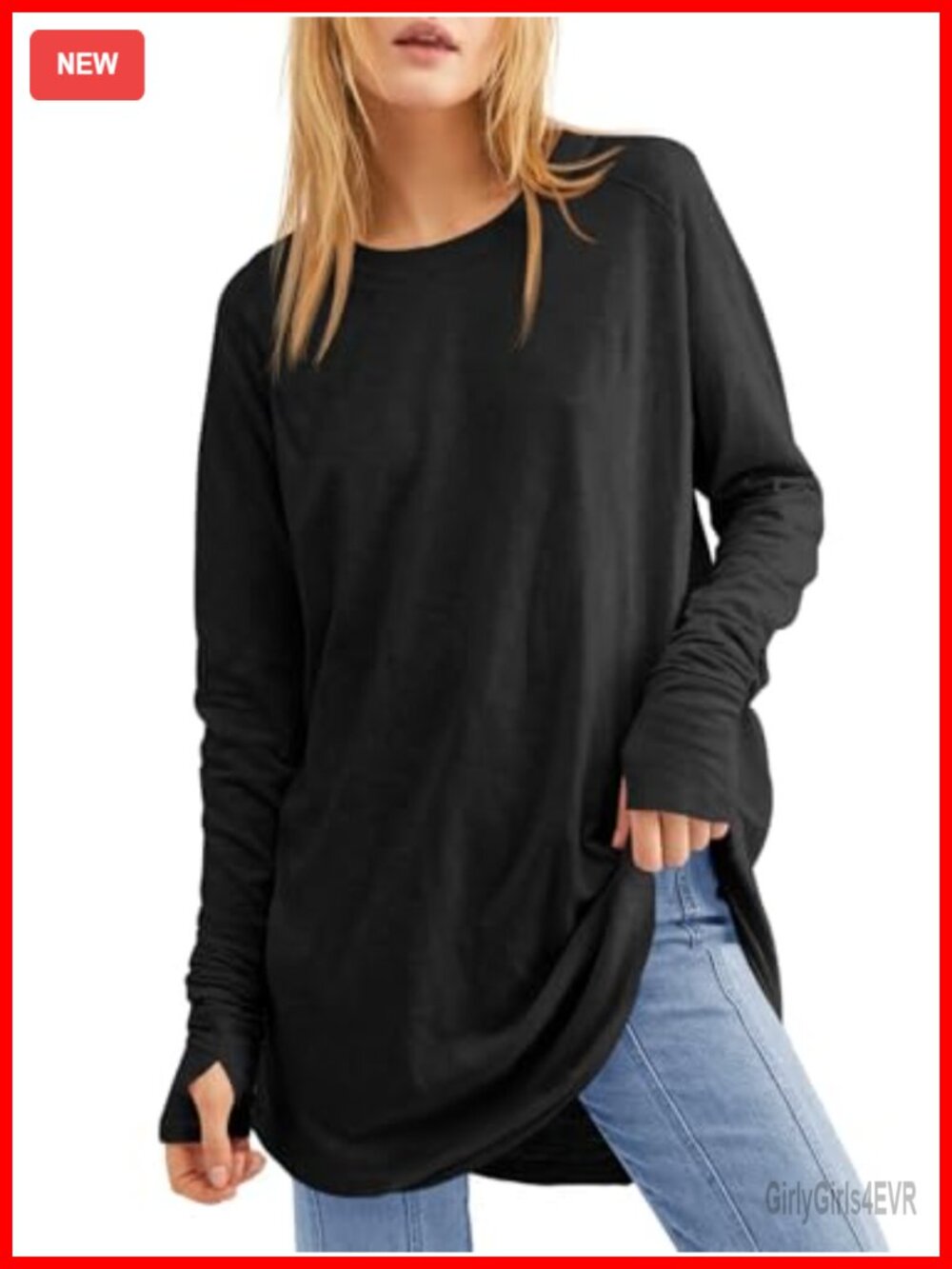 Long Sleeve Tunic Top with Thumb Holes Loose Fit Pullover